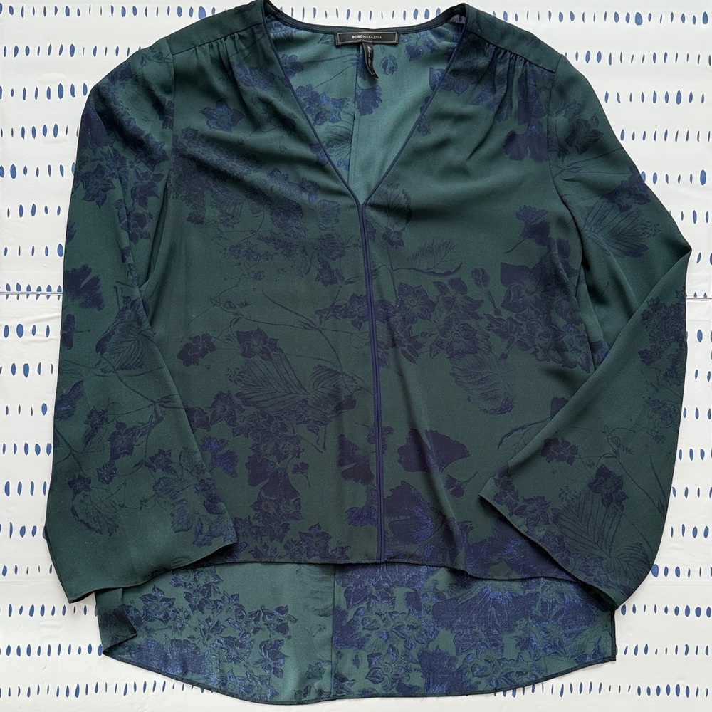 BCBGMaxAzria Dark Green Floral Blouse